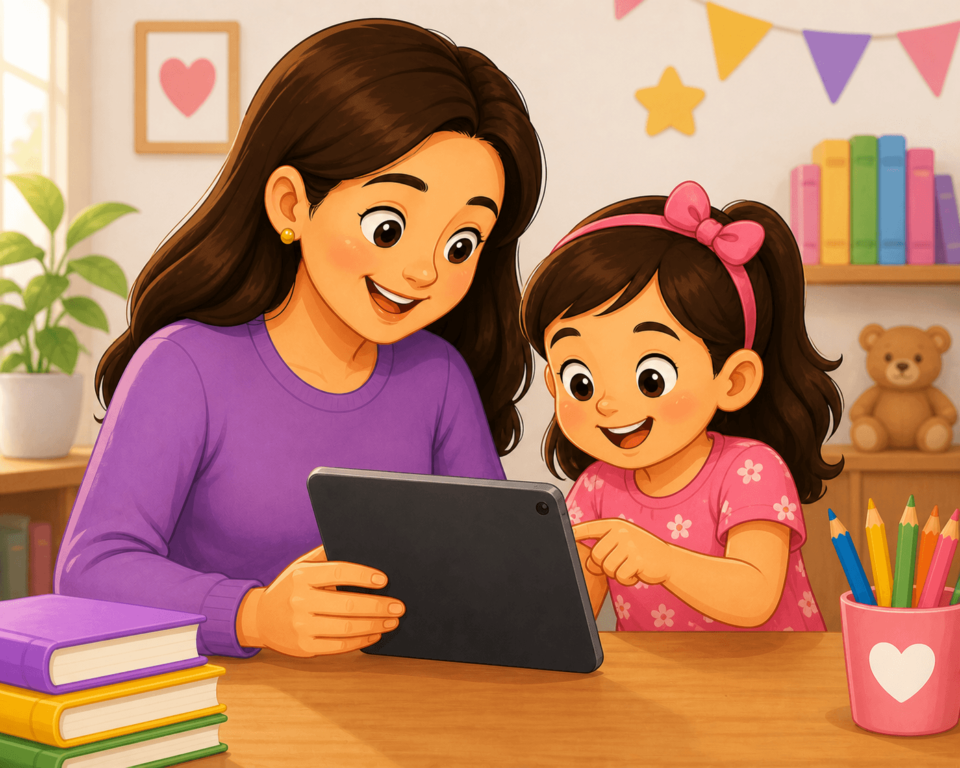 Parent and child learning together with Jompie